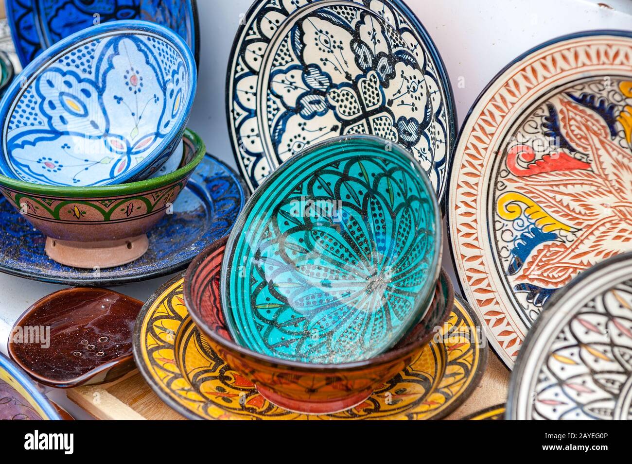 Traditional handcrafted ceramic pottery in Morocco Stock Photo
