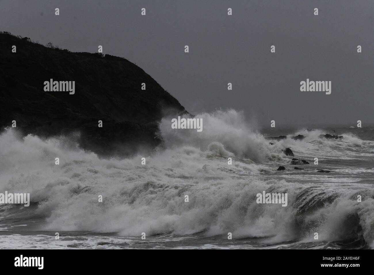 Gower, Swansea, UK. 15th February 2020. UK Weather Rough seas at