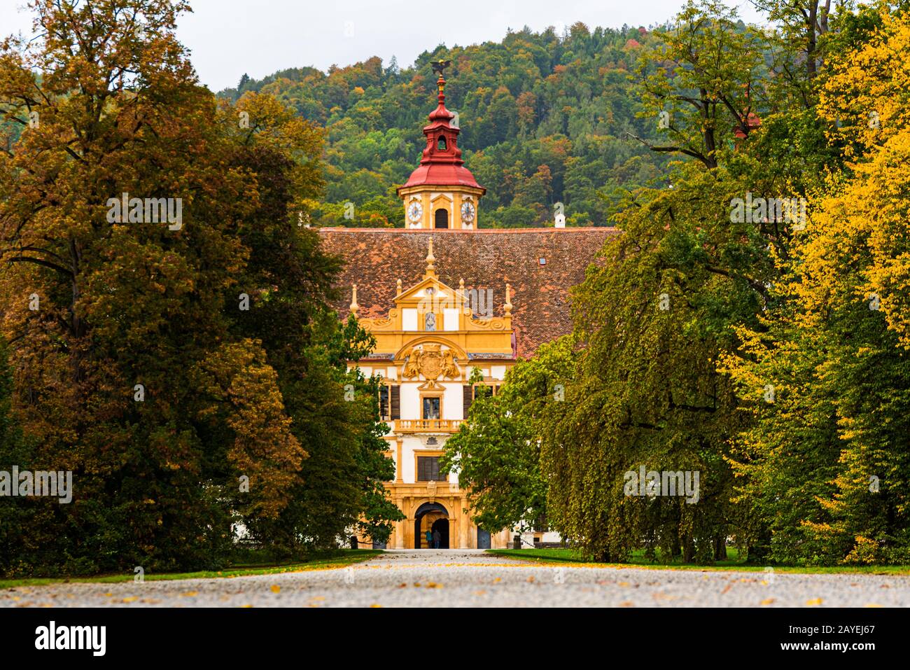 View at Eggenberg palace in Autumn tourist spot, famous travel destination in Styria. Stock Photo