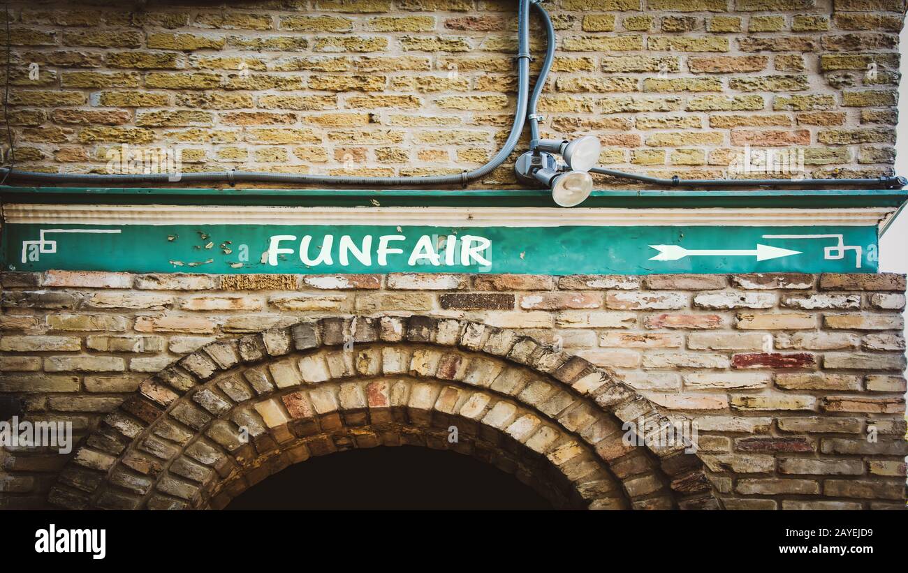 Street Sign to Funfair Stock Photo - Alamy