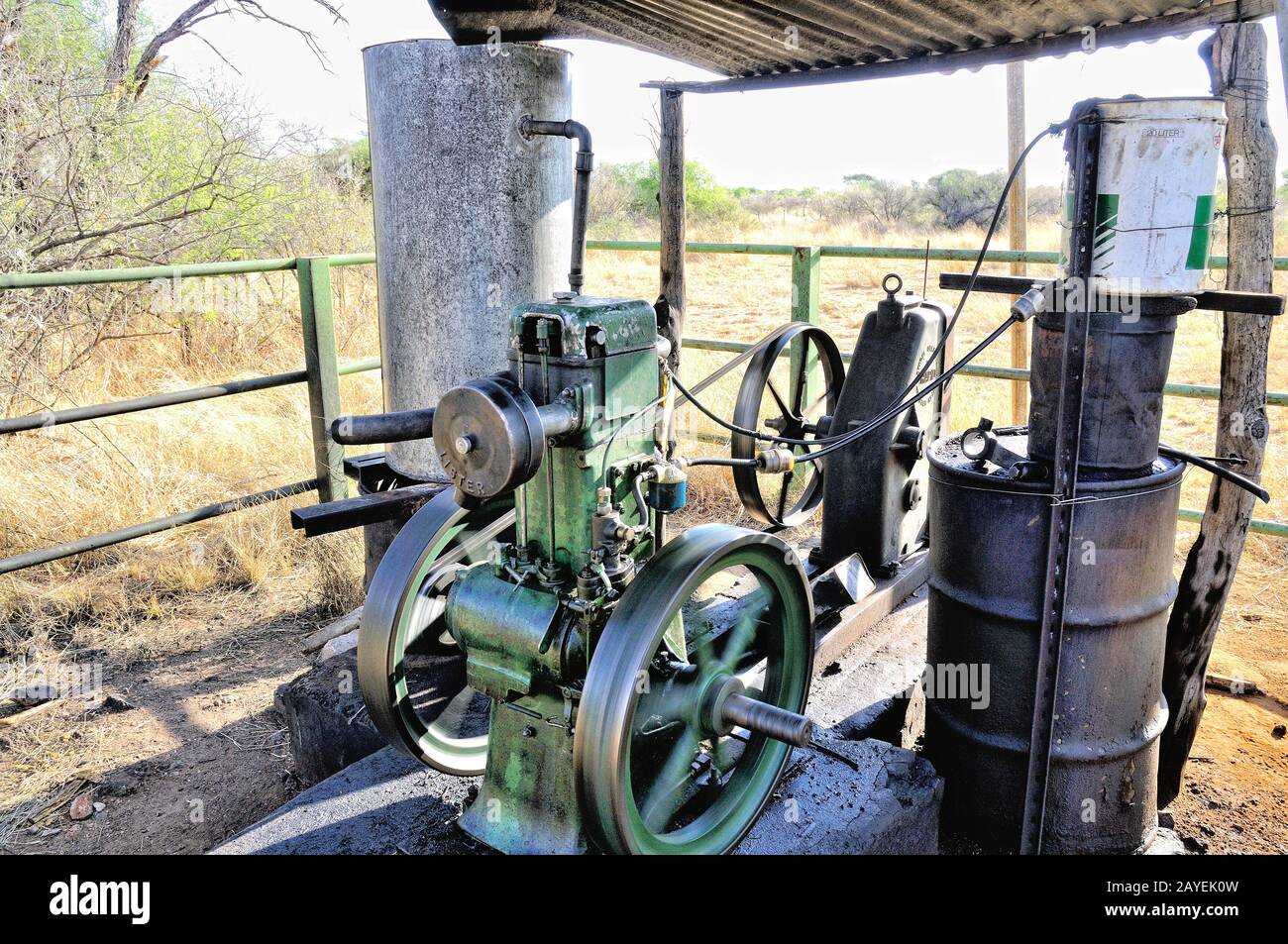 old diesel generator on a farmer station Namibia Stock Photo