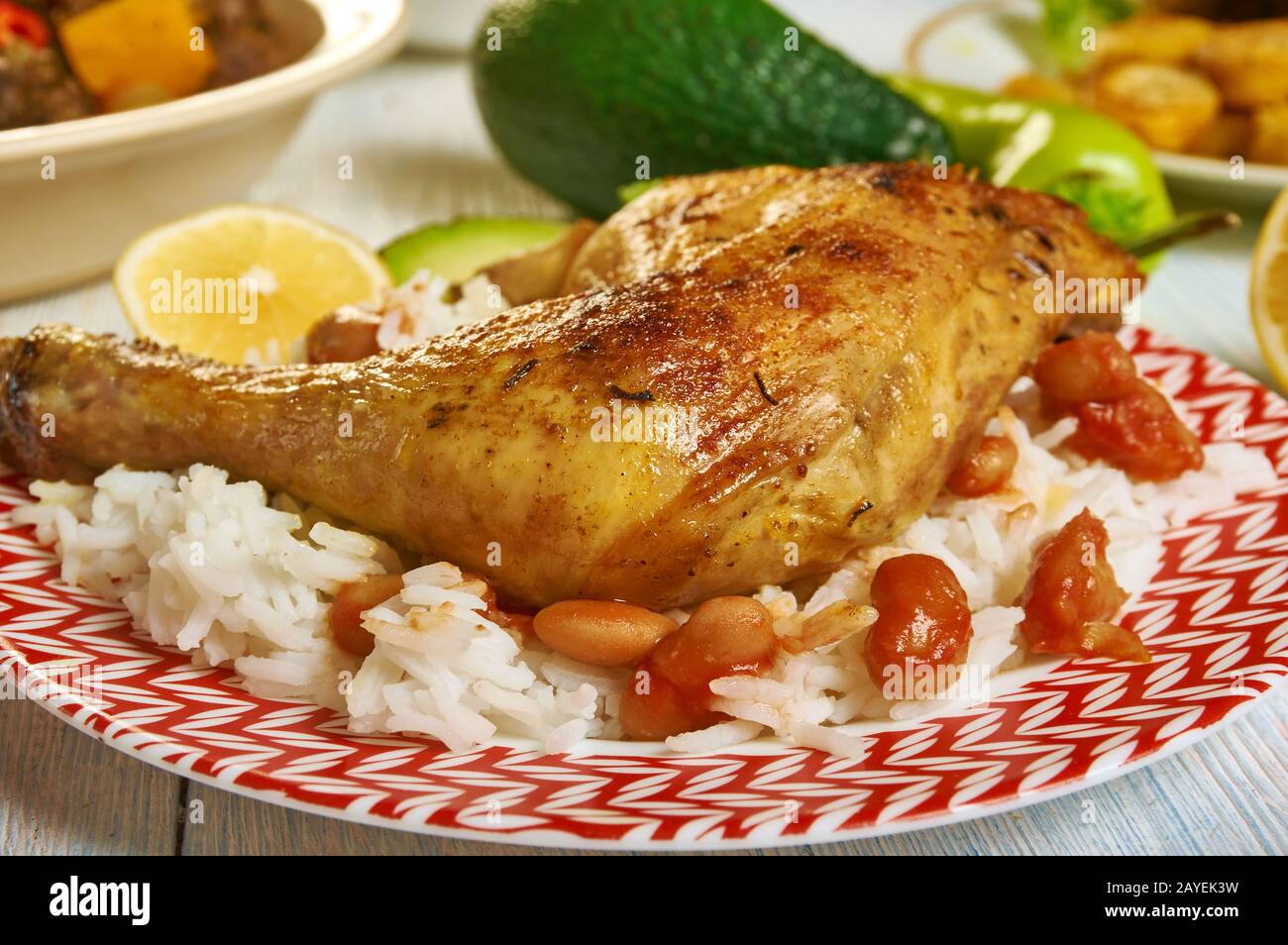 Caribbean chicken with rice and peas Stock Photo Alamy