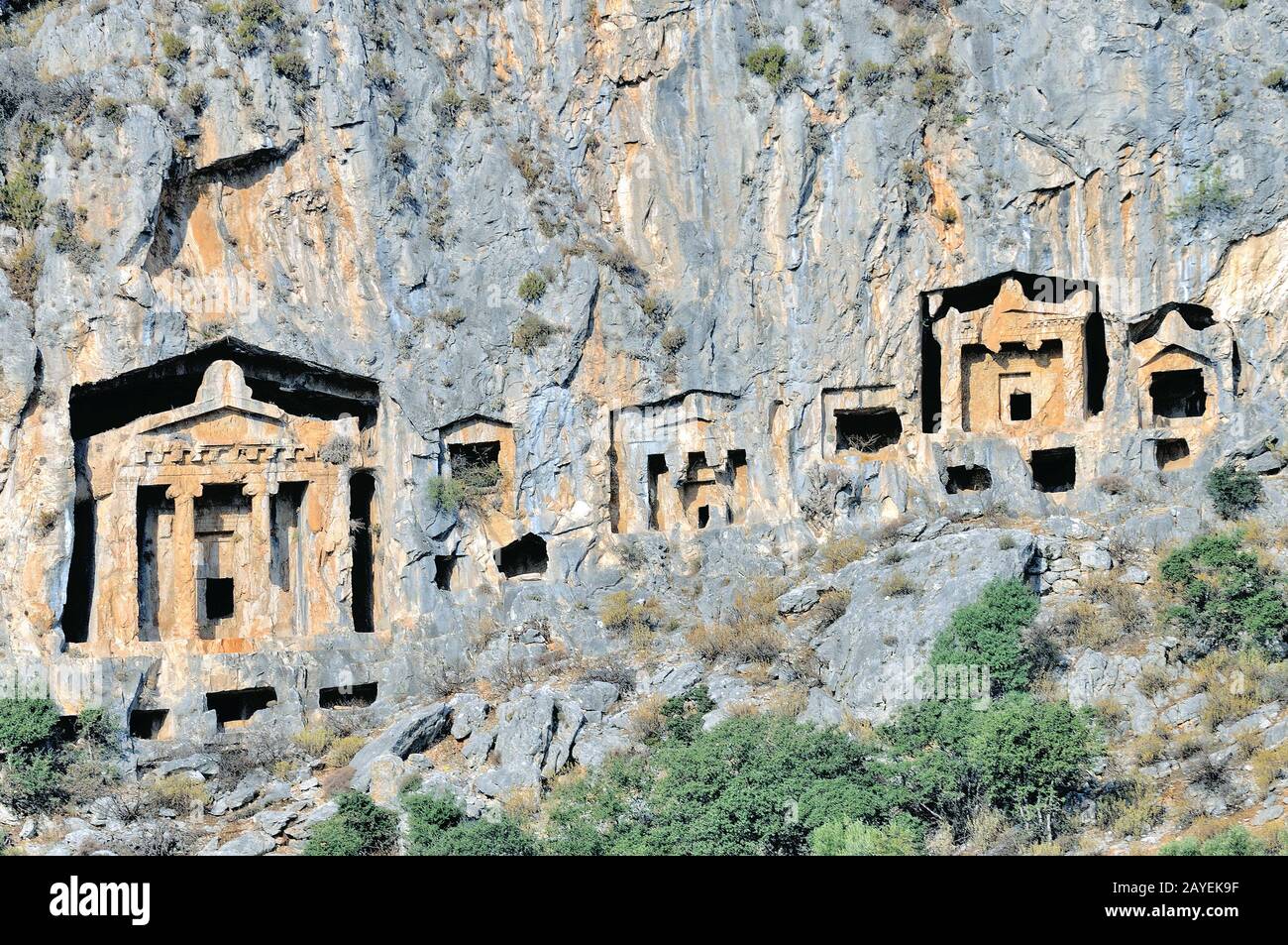 ancient rock tombs at Dalyan Turkey Stock Photo