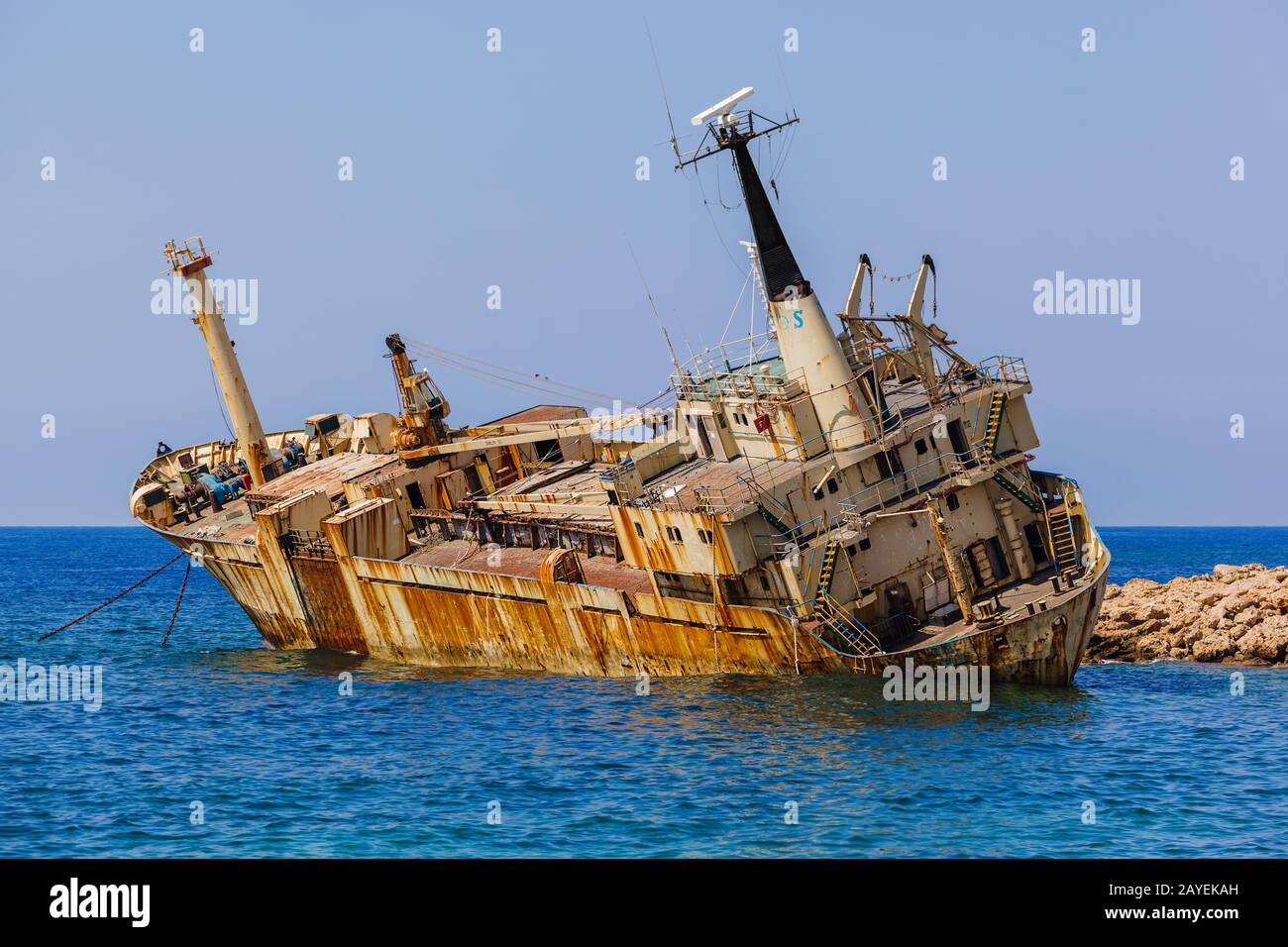 Old ship wreck near coast - Paphos Cyprus Stock Photo