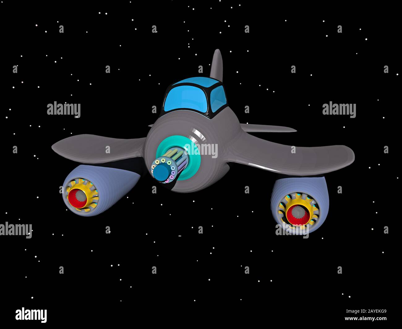 Cartoon spaceship in space Stock Photo