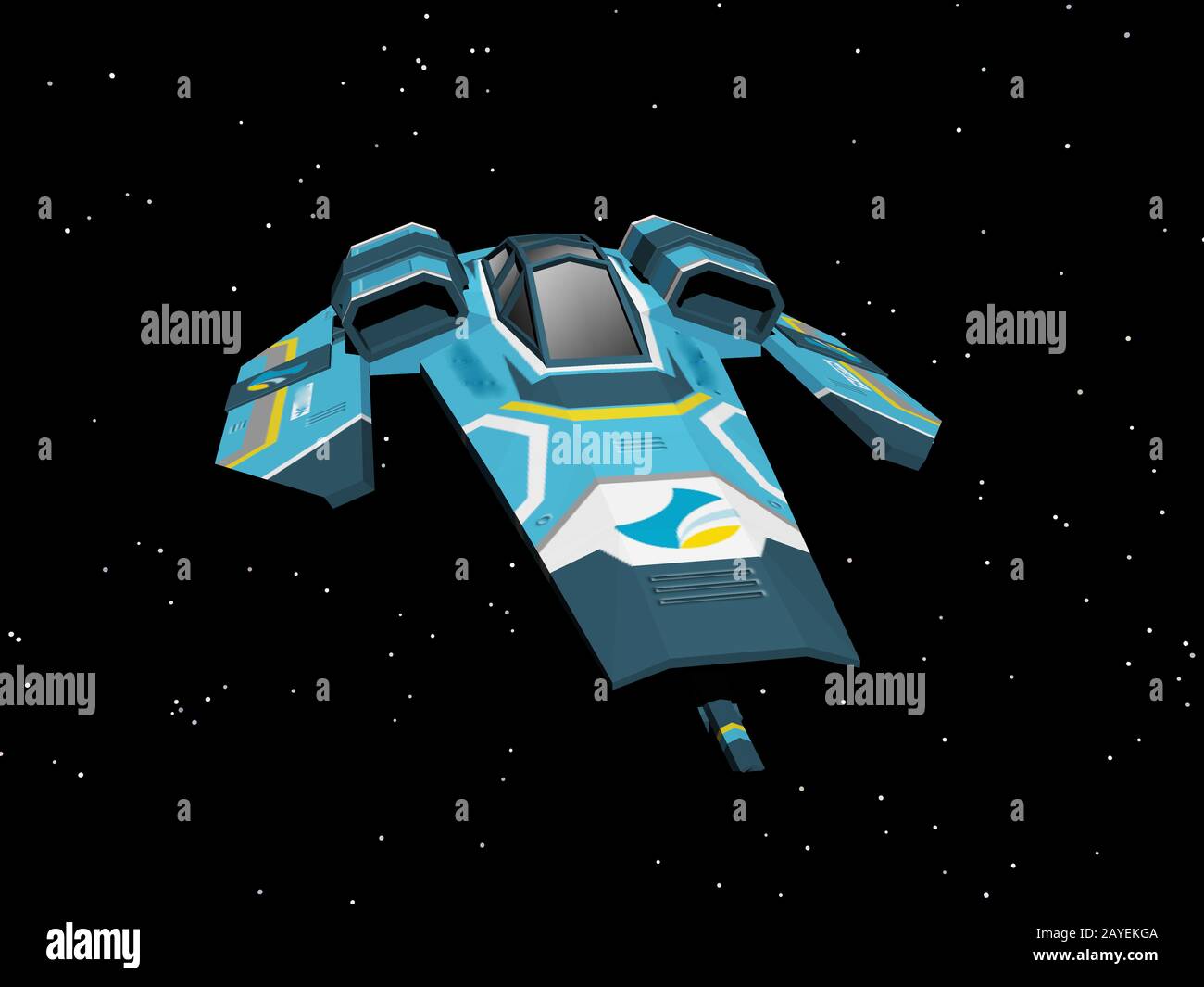 Cartoon spaceship in space Stock Photo