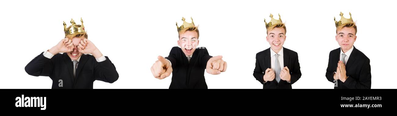Businessman with crown isolated on white Stock Photo