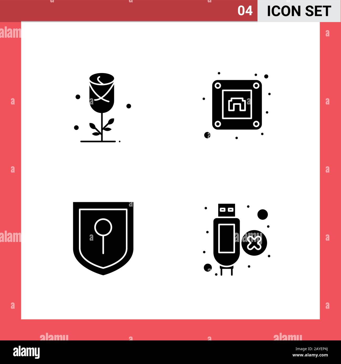4 Icon Pack Solid Style Glyph Symbols on White Background. Simple Signs