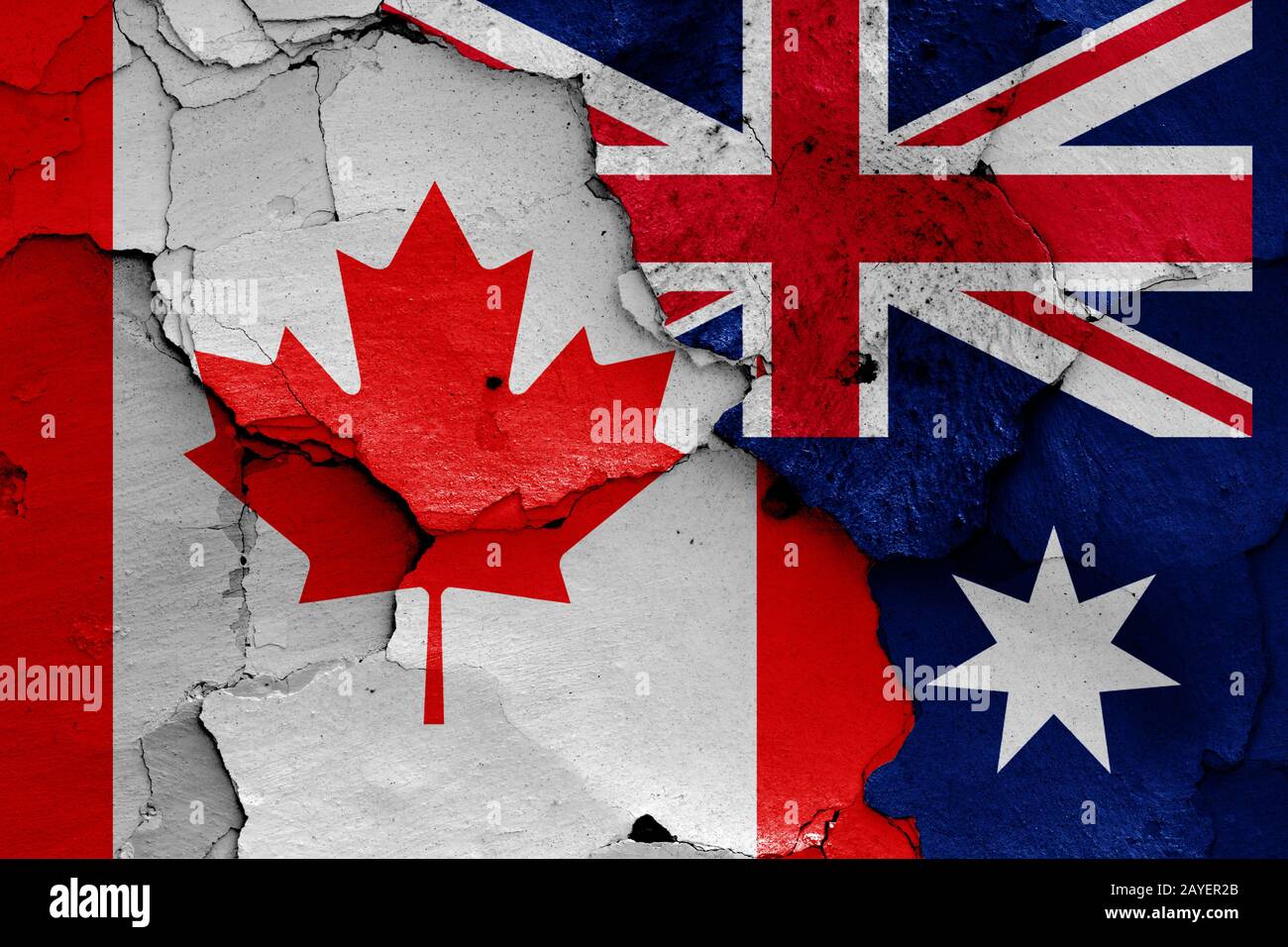 flags of Canada and Australia painted on cracked wall Stock Photo - Alamy