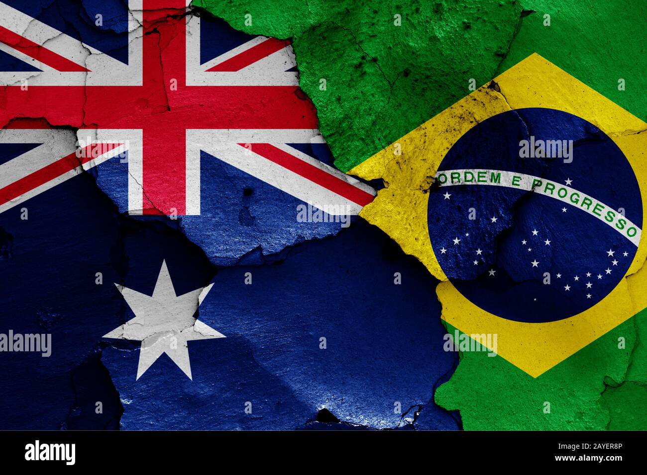 flags of Australia and Brazil painted on cracked wall Stock Photo - Alamy