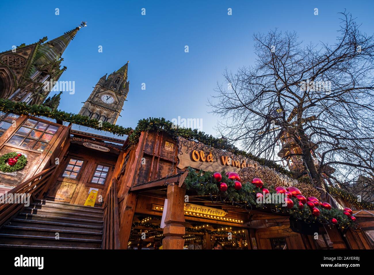 Christmas Markets in Albert Square near the Town Hall of Manchester in the nortwest of England Stock Photo