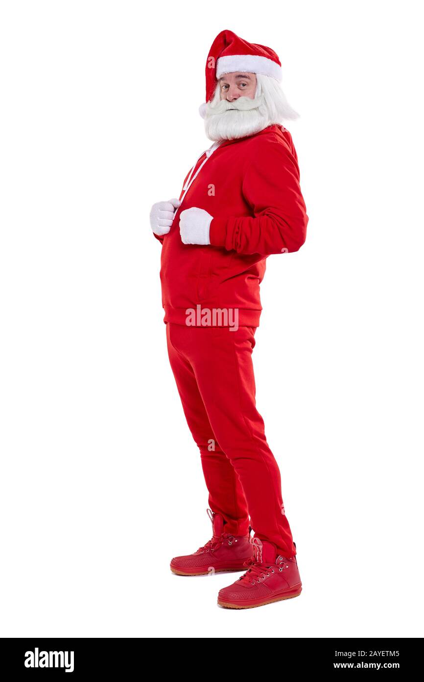 Portrait of a Santa Claus in red sportsware in full growth Stock Photo