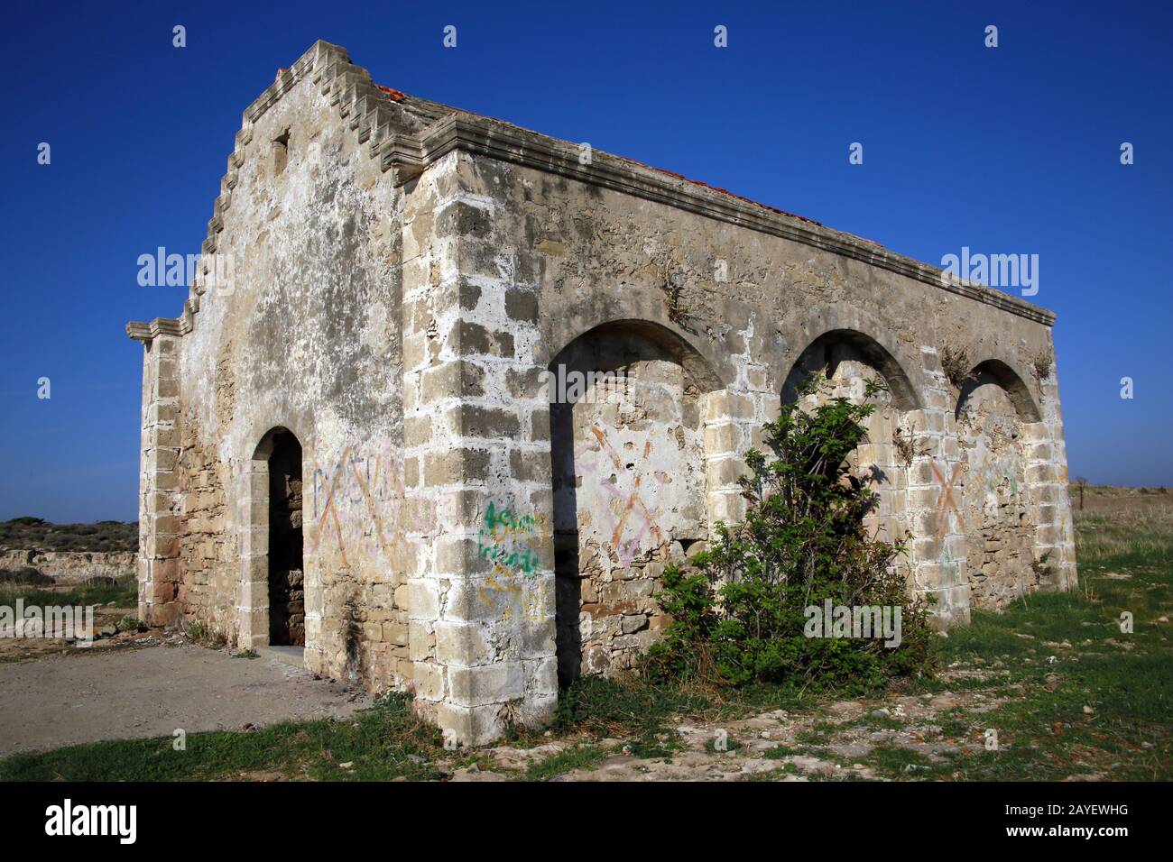 Desecrated church at Kaplica (in Greek Davlos) Stock Photo