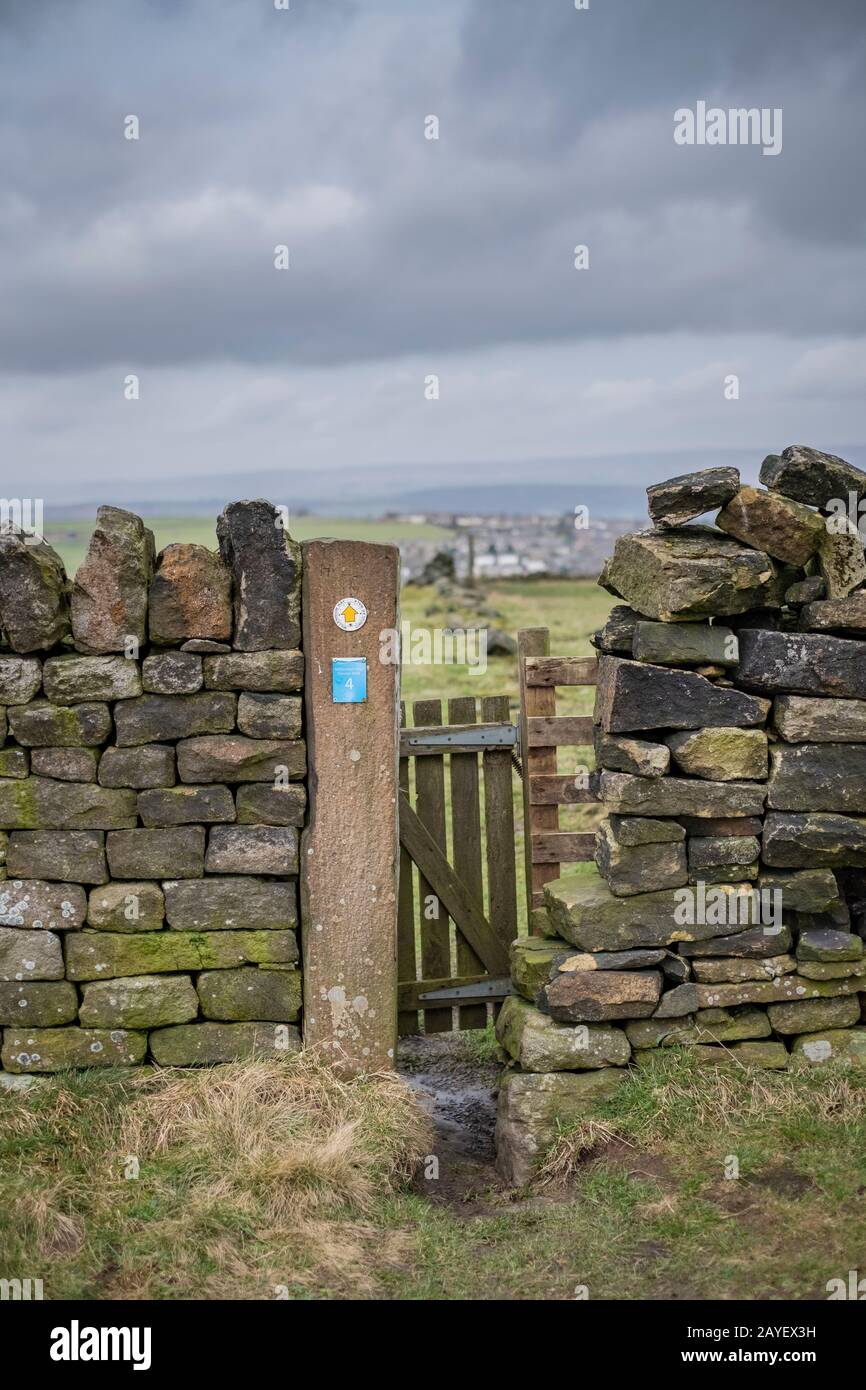 Millennium Way Sign on Thornton Moor, Bradford, West Yorkshire, UK Stock Photo