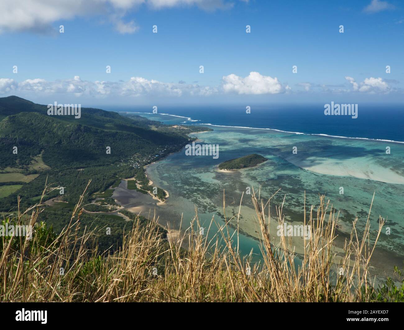 View on the lagoon from the Morne in Mauritius on a sunny day Stock Photo