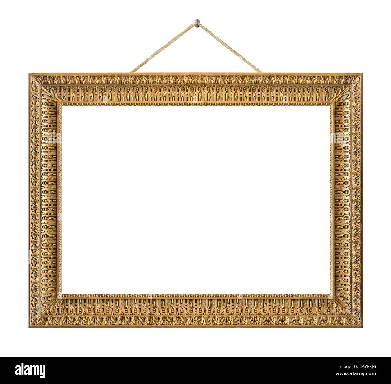 Old wooden picture frame hanging on a rope Stock Photo Alamy