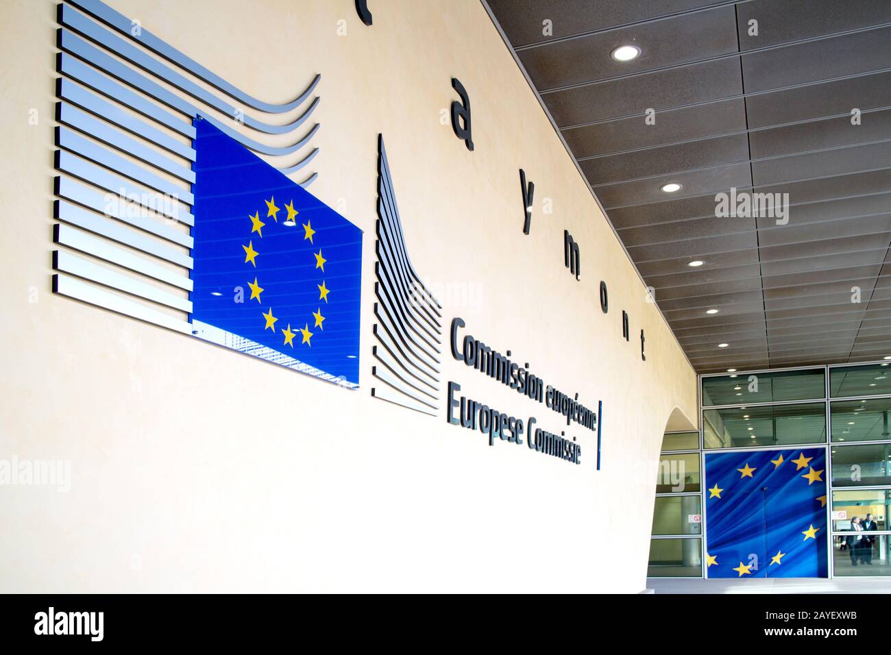 Logo of the European Commission building in Brussels. Stock Photo