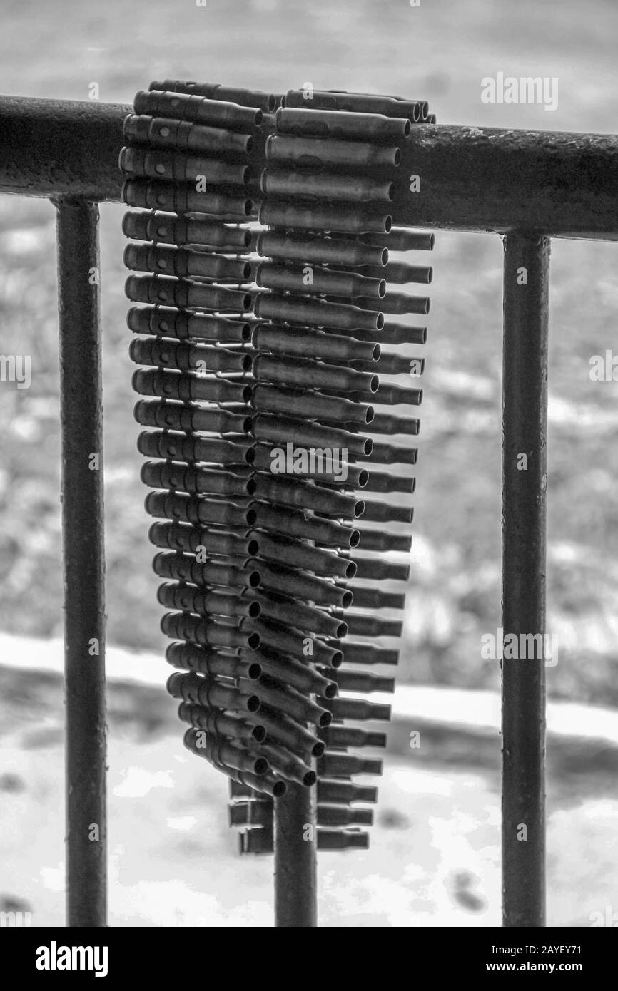 Reminder of the Vietnam war. chain of kalashnikov cartridges, Vietnam Stock Photo