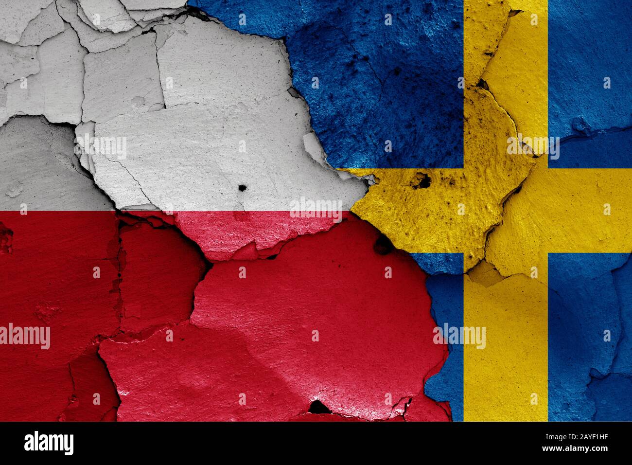 flags of Poland and Sweden painted on cracked wall Stock Photo - Alamy
