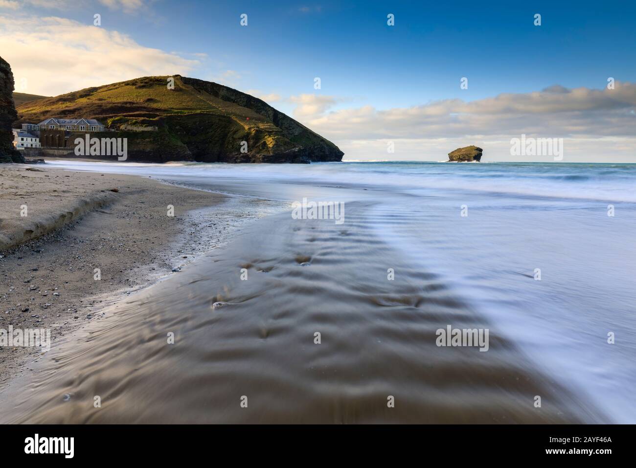 The river on Portreath Beach in Cornwall Stock Photo
