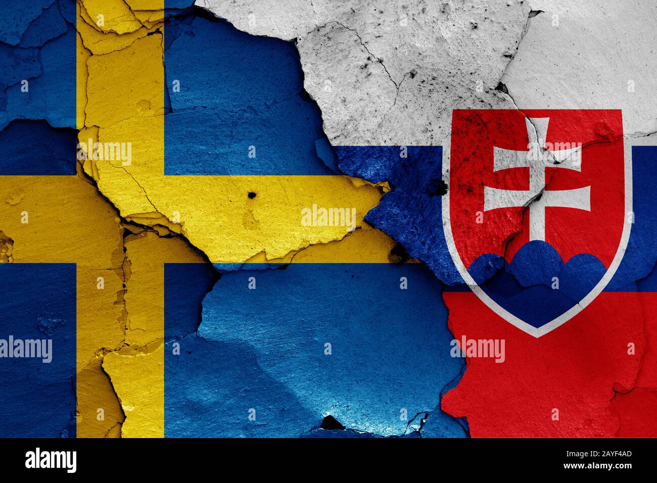 flags of Sweden and Slovakia painted on cracked wall Stock Photo - Alamy