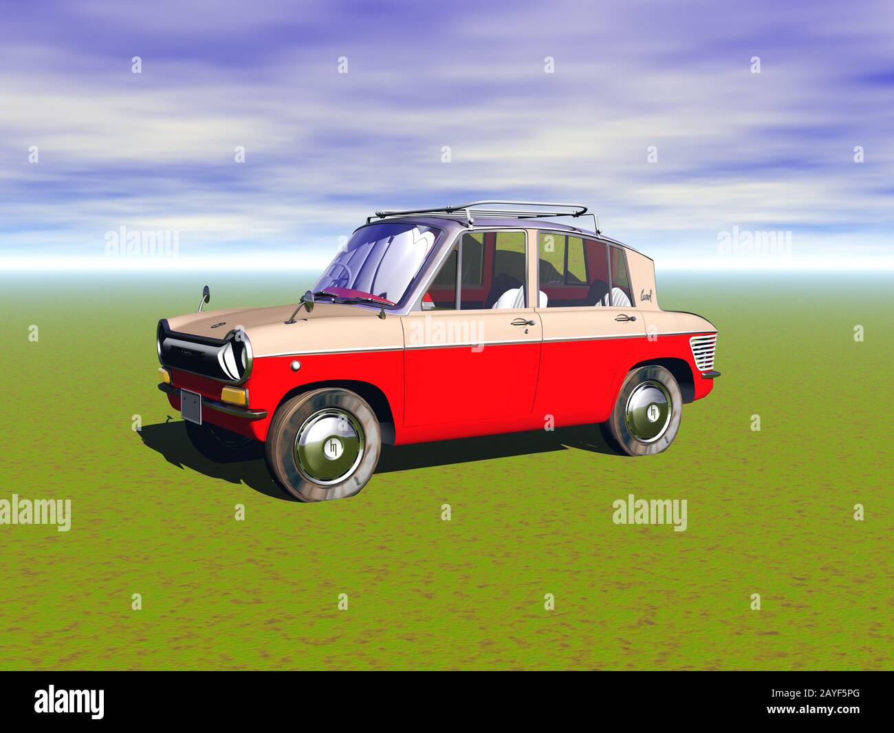 red trabbi small car on the meadow Stock Photo
