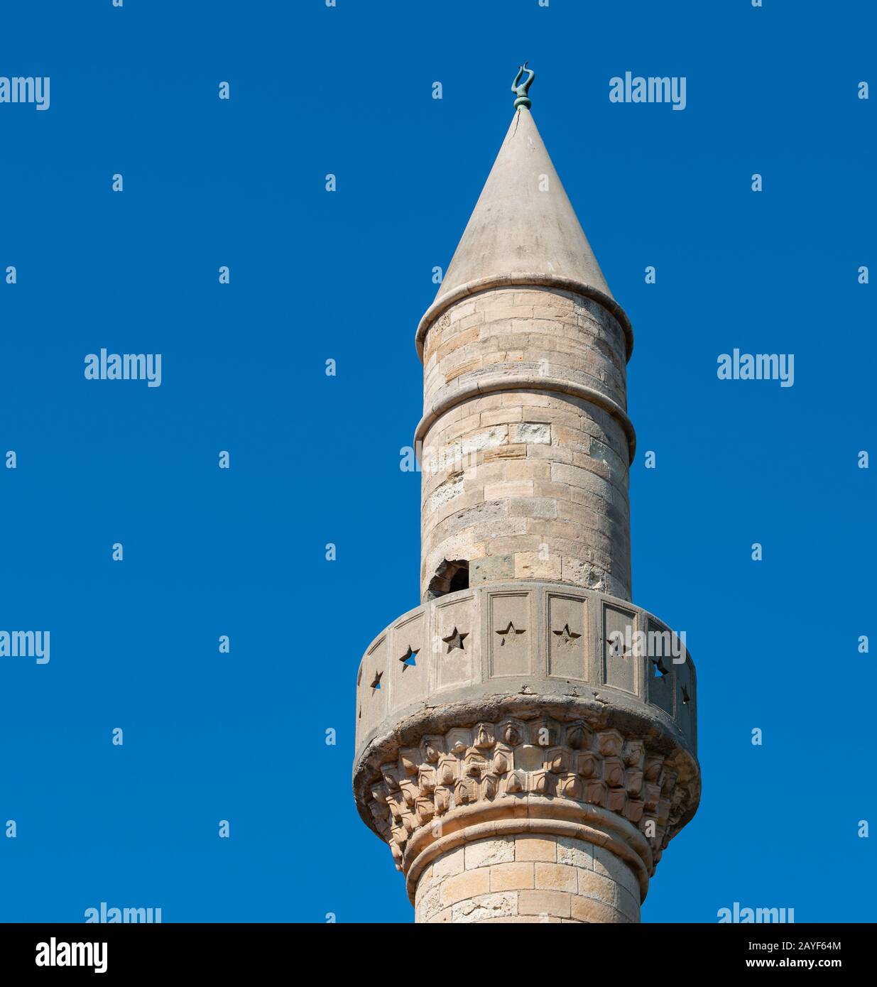 Spire of the Defterdar Mosque on the main square of Kos town on the
