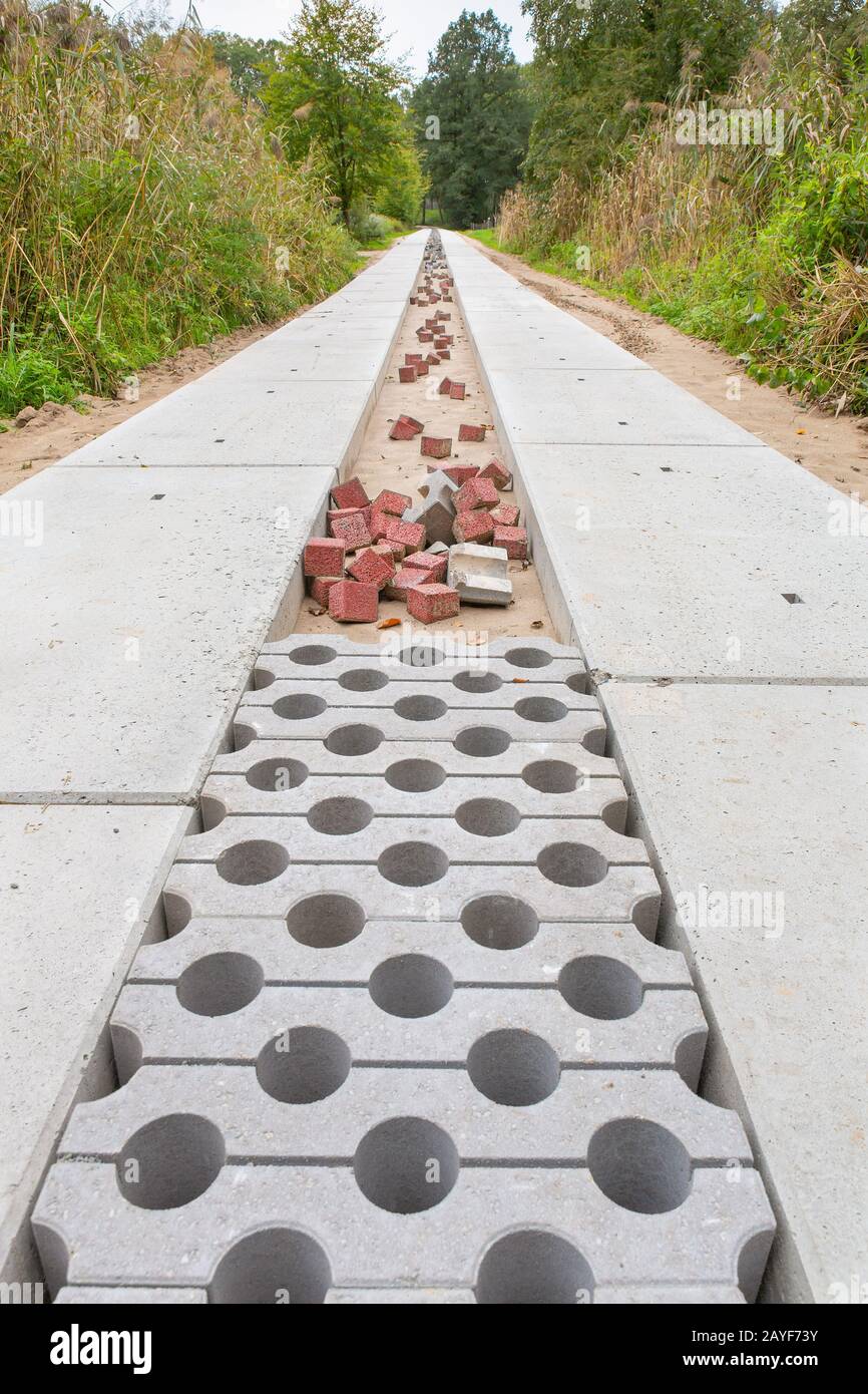 New construction of concrete road in Holland Stock Photo