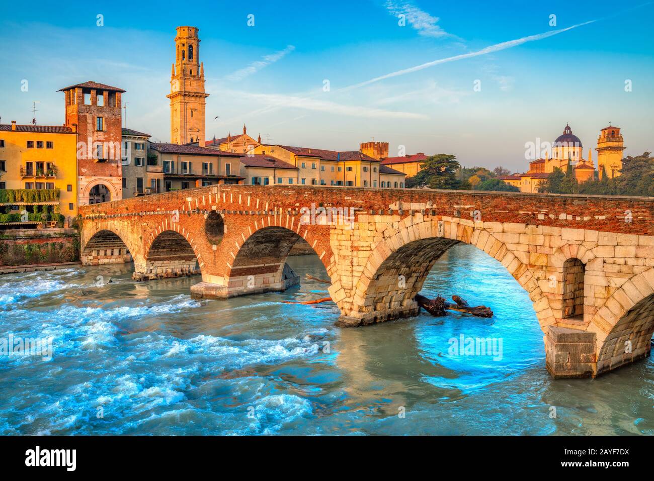 Verona, Italy. Scenery with Adige River and city skyline Stock Photo ...