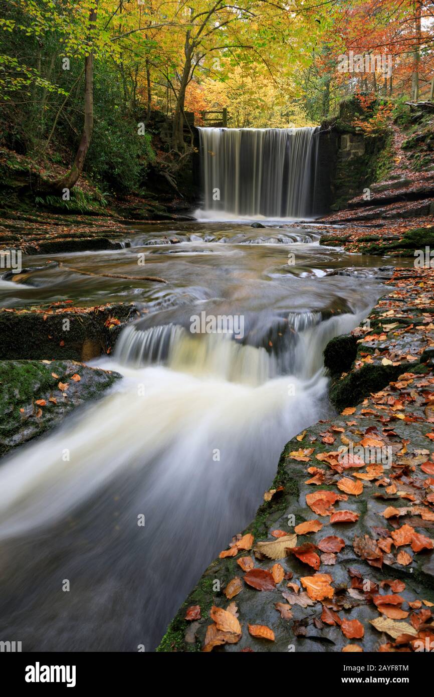 Nant Mill Waterfall near Wrexham captured in the autumn. Stock Photo