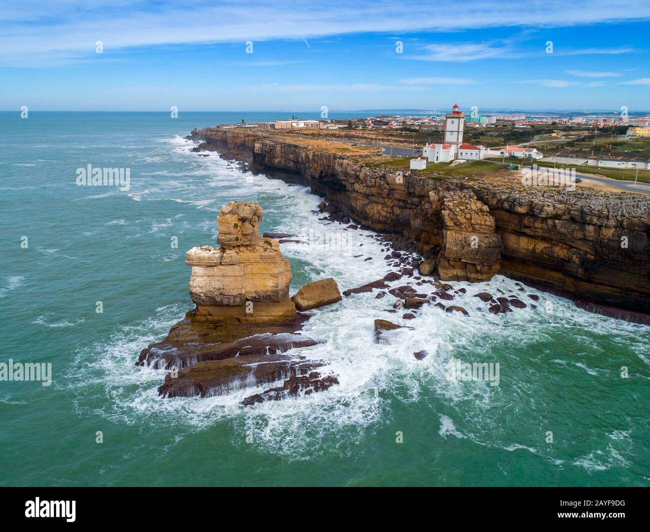 Lighthouse on Cabo Carvoeiro in Portugal Stock Photo