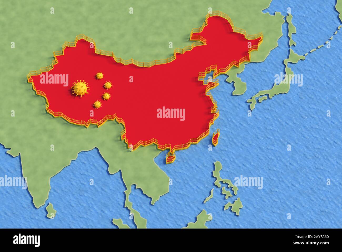 Partial map of the world showing republic of china isolated from the rest  of the world by a fence or jail because of the coronavirus that is  represent Stock Photo - Alamy