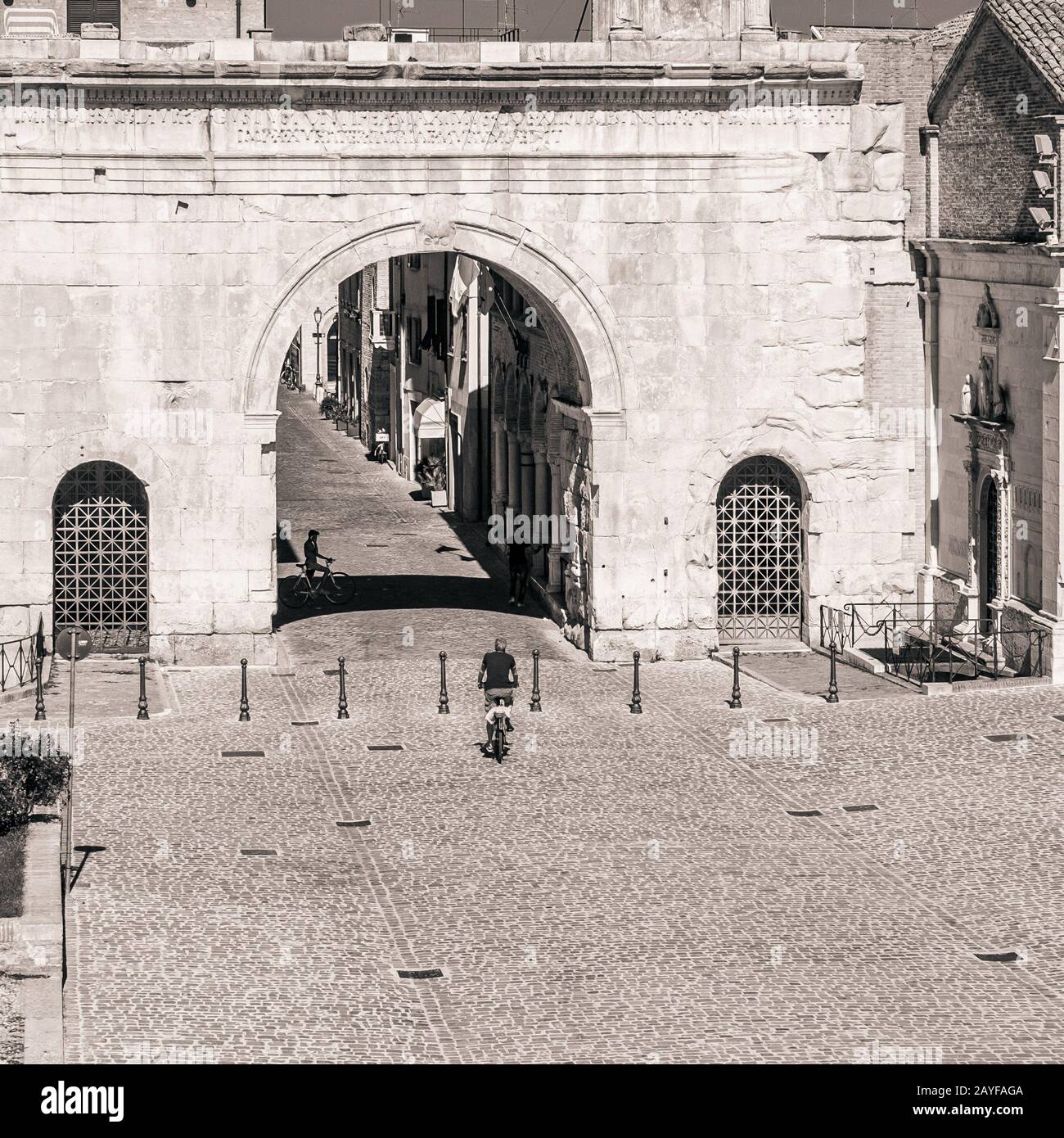 the ancient triumphal arch of Emperor Augustus in Fano, Pesaro-Urbino province, Marche, Italy. Stock Photo