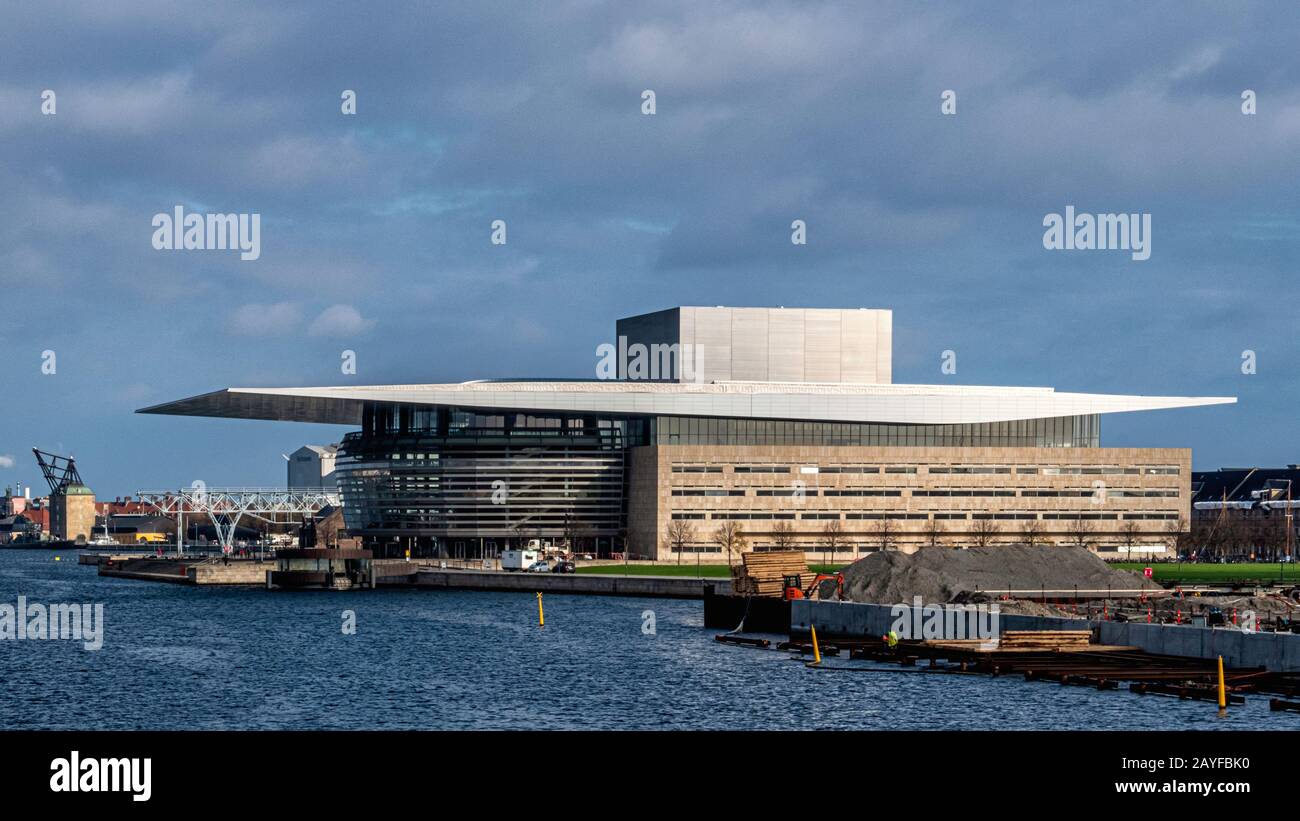 The Copenhagen Opera House. Modern building on the island of Holmen designed by Architect Henning Larsen is the national opera house of Denmark Stock Photo