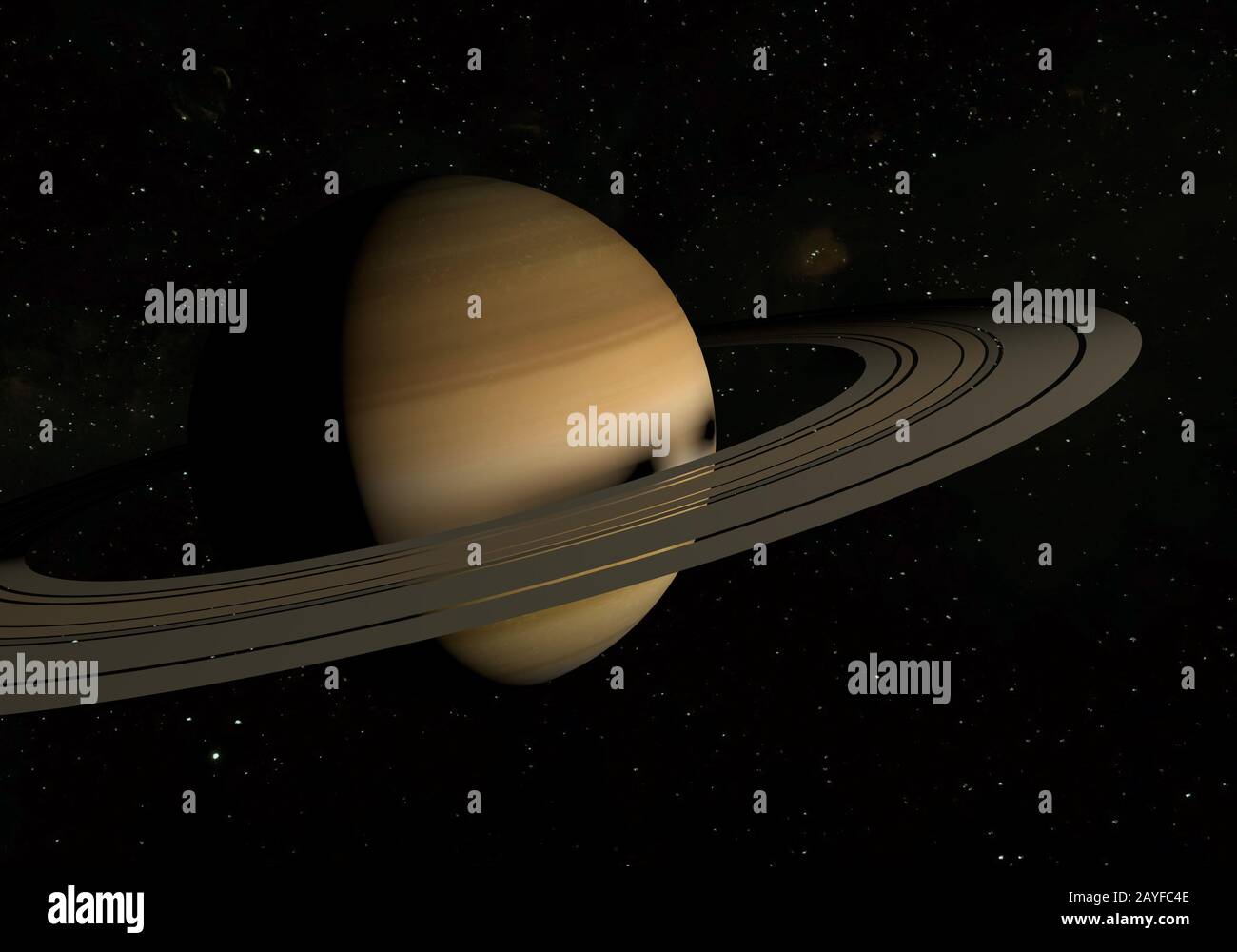 Planet Saturn with rings and satellites on the space background. 3d illustration. Stock Photo