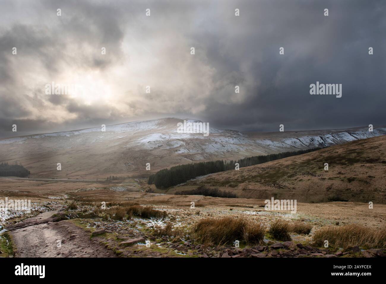 The Brecon Beacons in winter after a Fall of Snow. Stock Photo