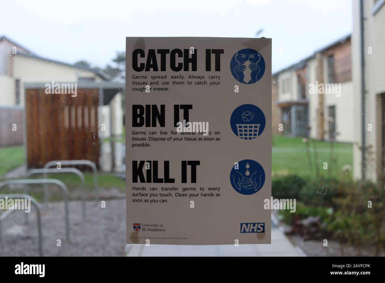 ST ANDREWS, SCOTLAND - 15/2/2020 - Health information displayed in University of St. Andrews halls due to the recent novel Coronavirus outbreak Stock Photo