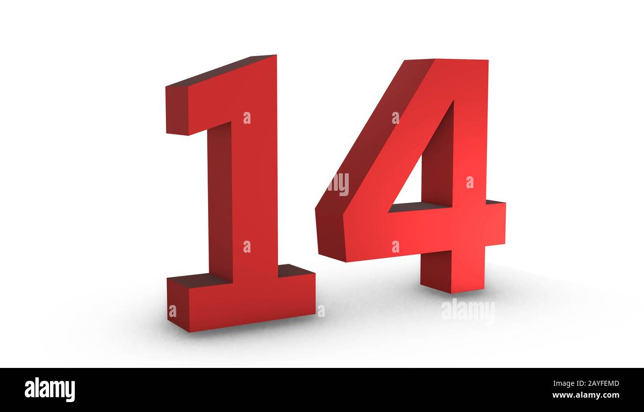 3D Shiny Red Number Fourteen 14 Isolated on White Background Stock ...