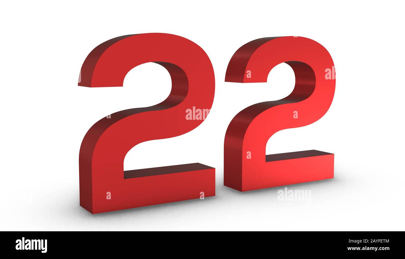 3D Shiny Red Number Twenty Two 22 Isolated on White Background Stock ...