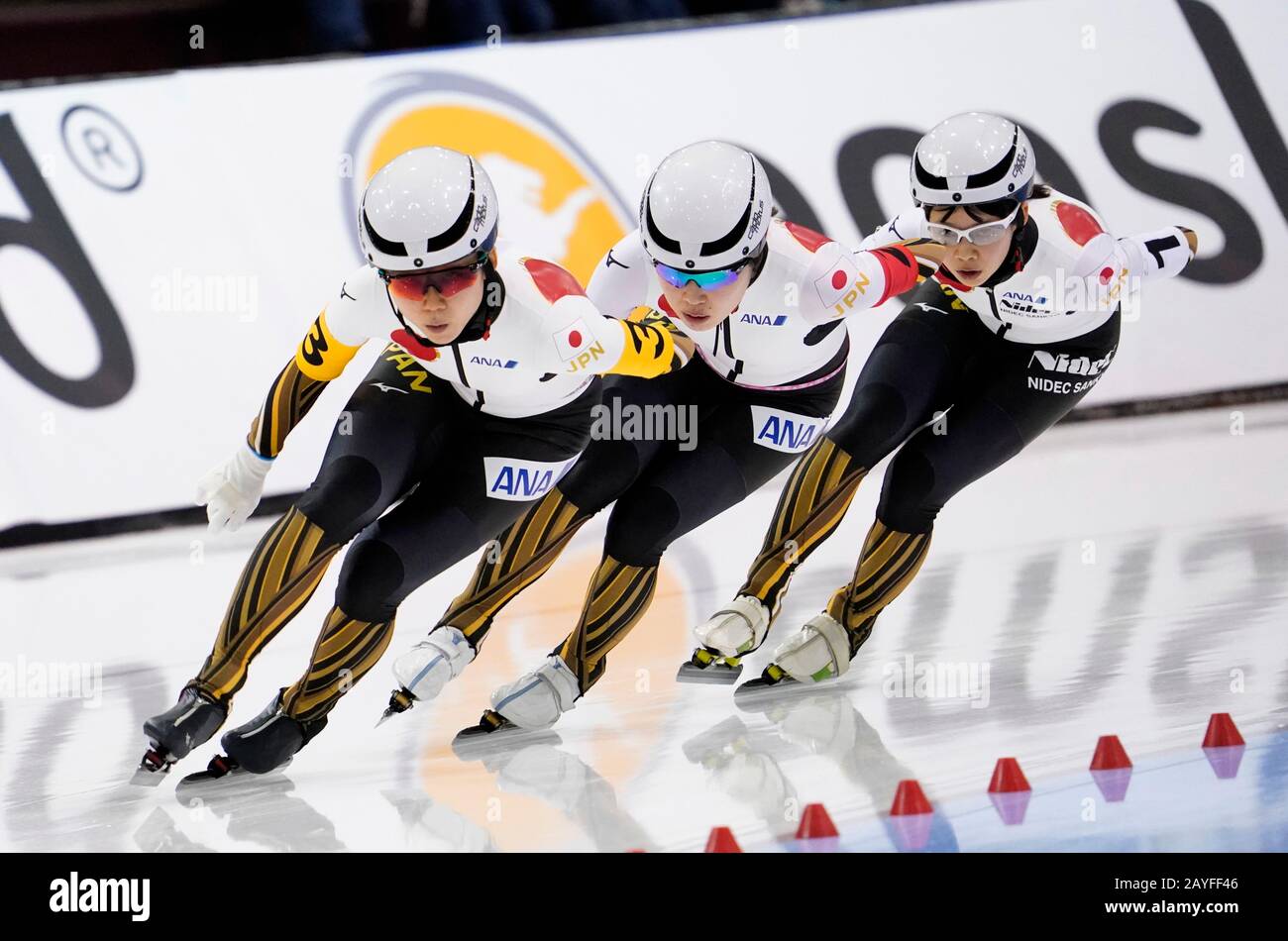 Team Pursuit Women Japan Winner Nana Takagi Jpn Ayana Saori Toi Jpn Miho Takagi Jpn During Isu World Single Distances Speed Skating On February 14 In The Olympic Oval In Salt