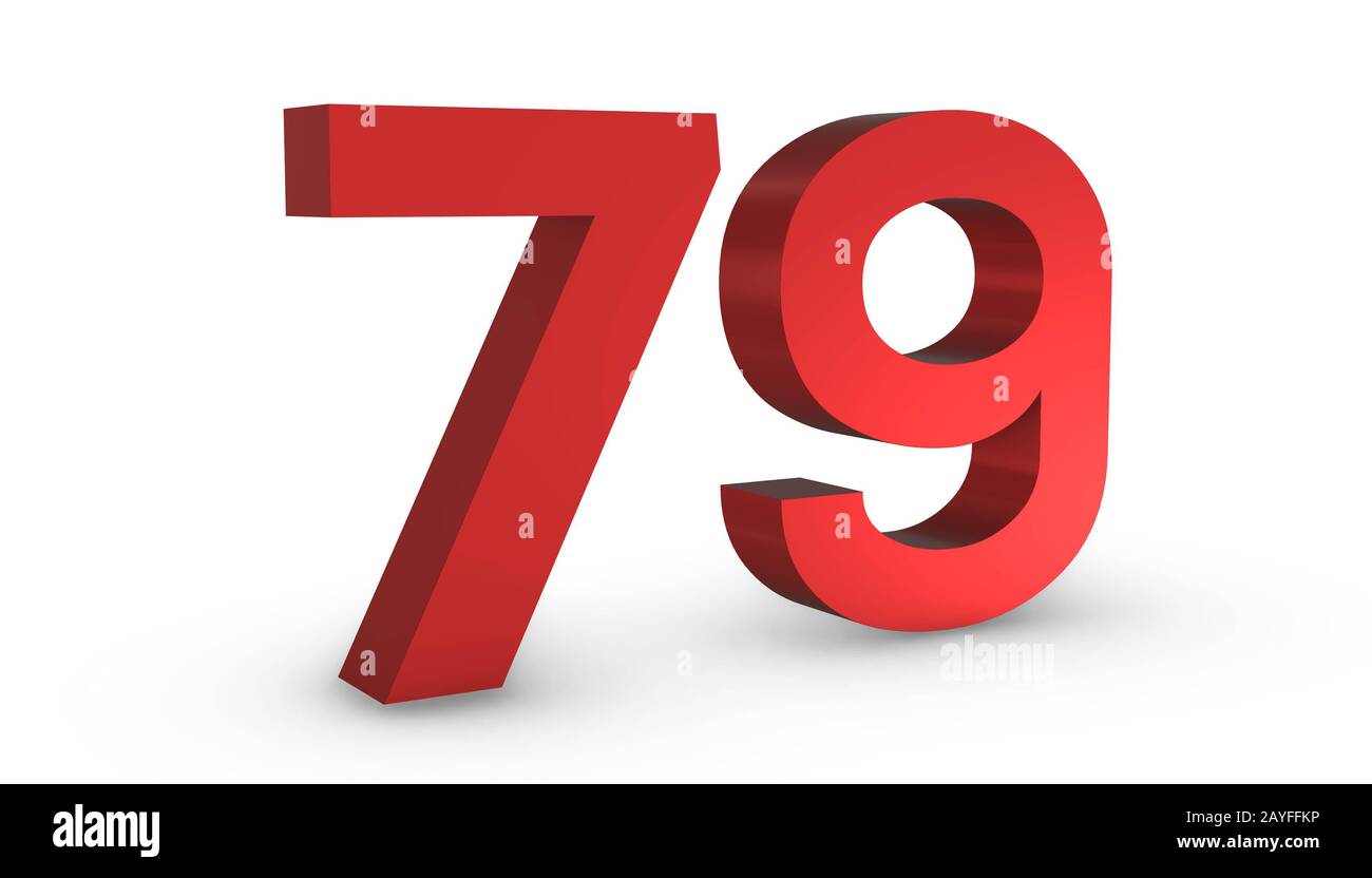 3D Shiny Red Number Seventy Nine 79 Isolated on White Background Stock ...