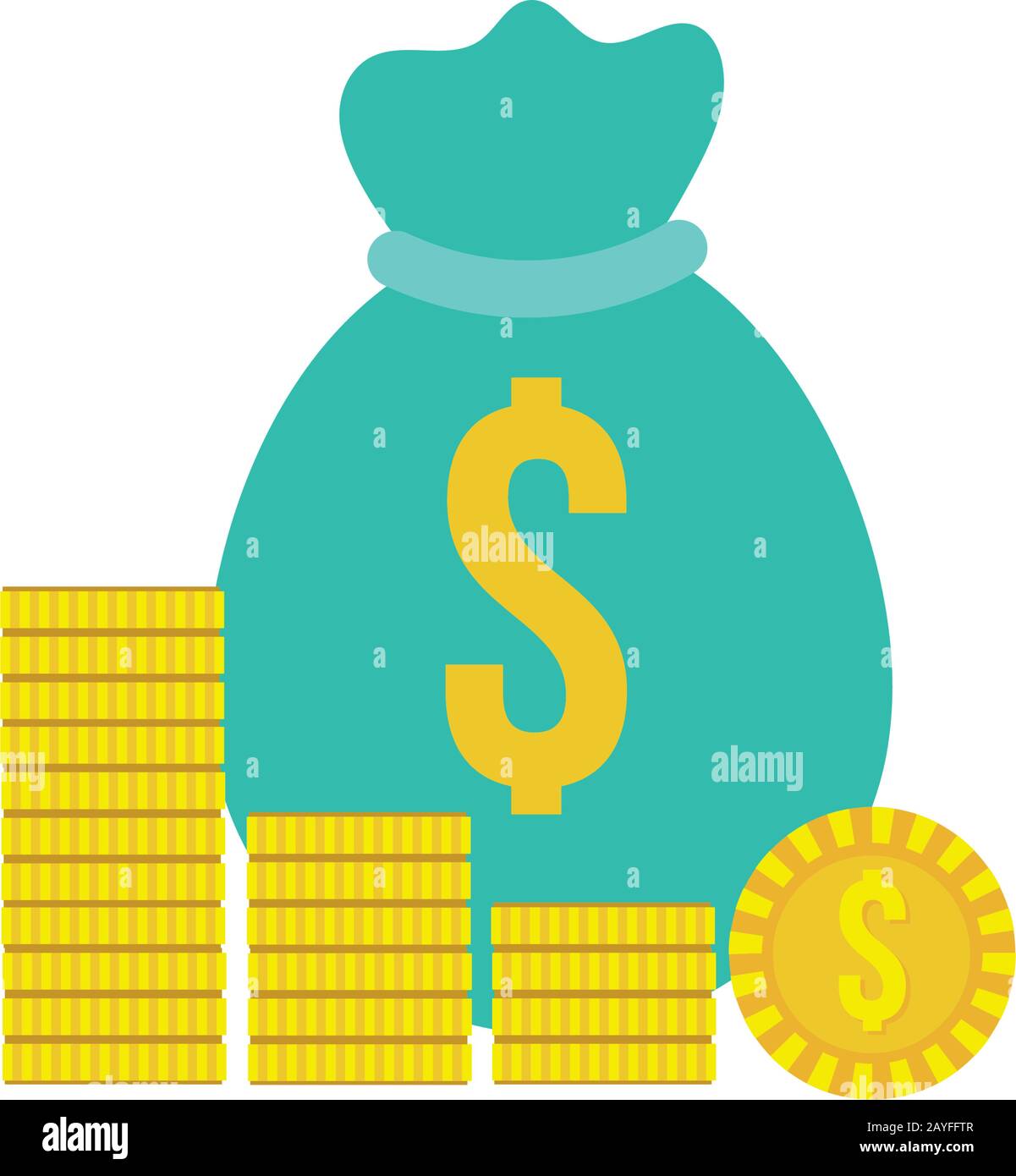 bag with pile coins money dollars flat style Stock Vector Image & Art ...