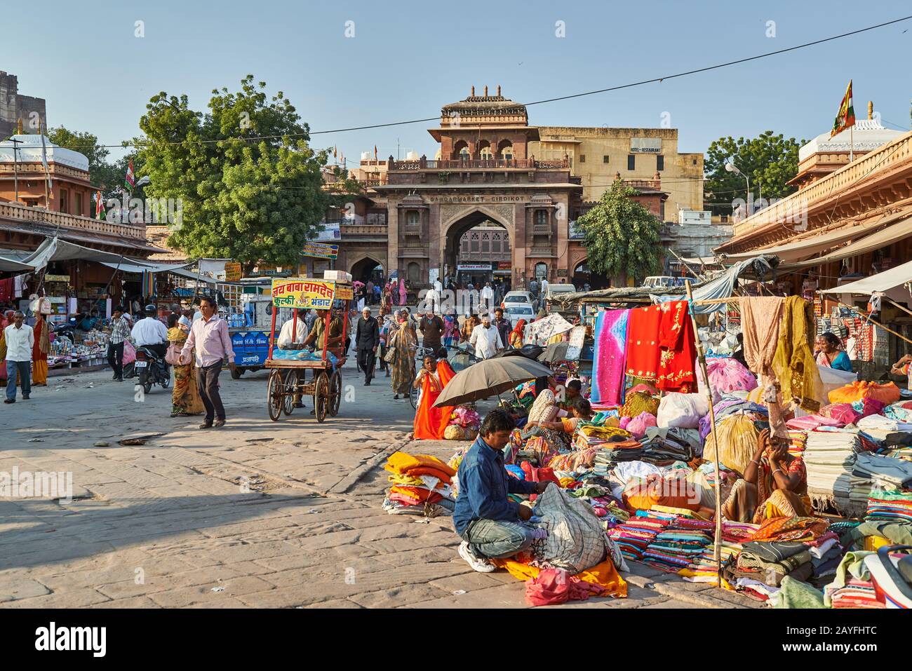 colorful streetlife  on market of Jodhpur, Rajasthan, India Stock Photo