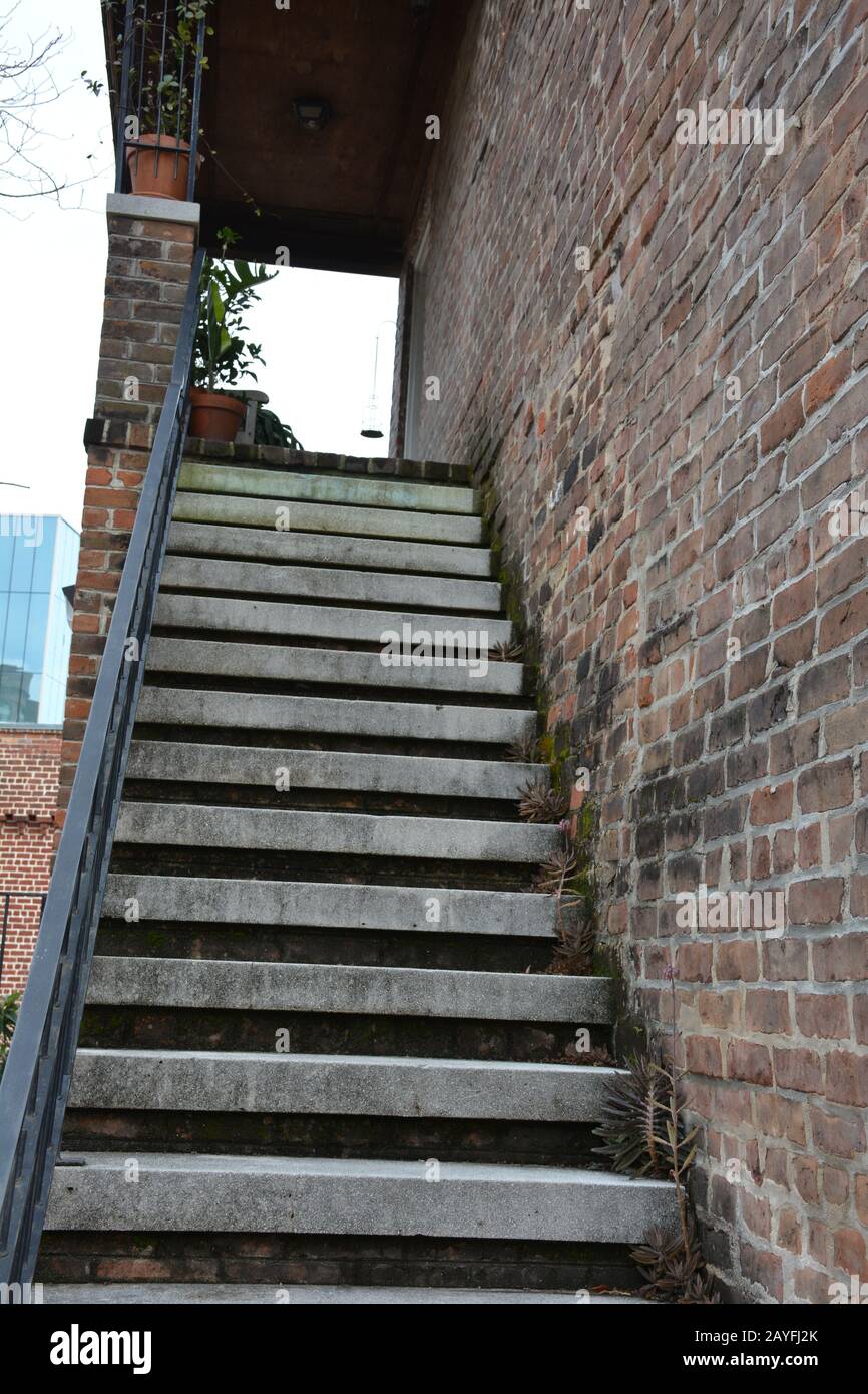 Old stairway and brick wall Stock Photo Alamy