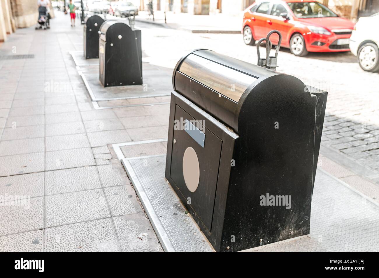 modern recycle trash bins in the city Stock Photo Alamy