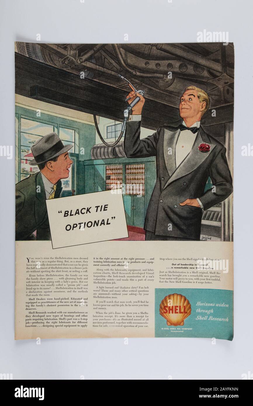 1946 Life Magazine Advertising for Shell Oil Products, USA Stock Photo