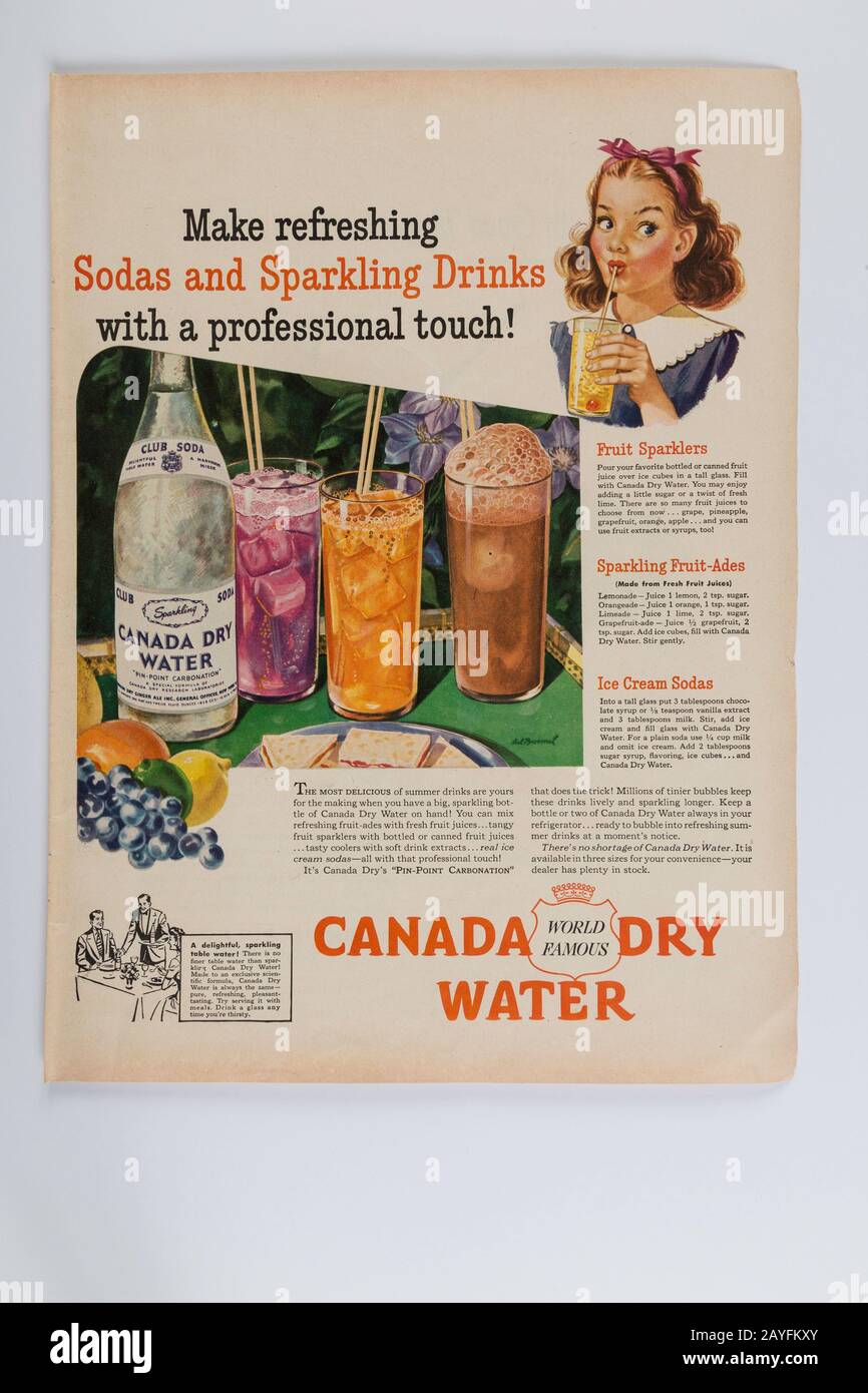 1946 Life Magazine Advertising for Canada Dry Drinks, USA Stock Photo