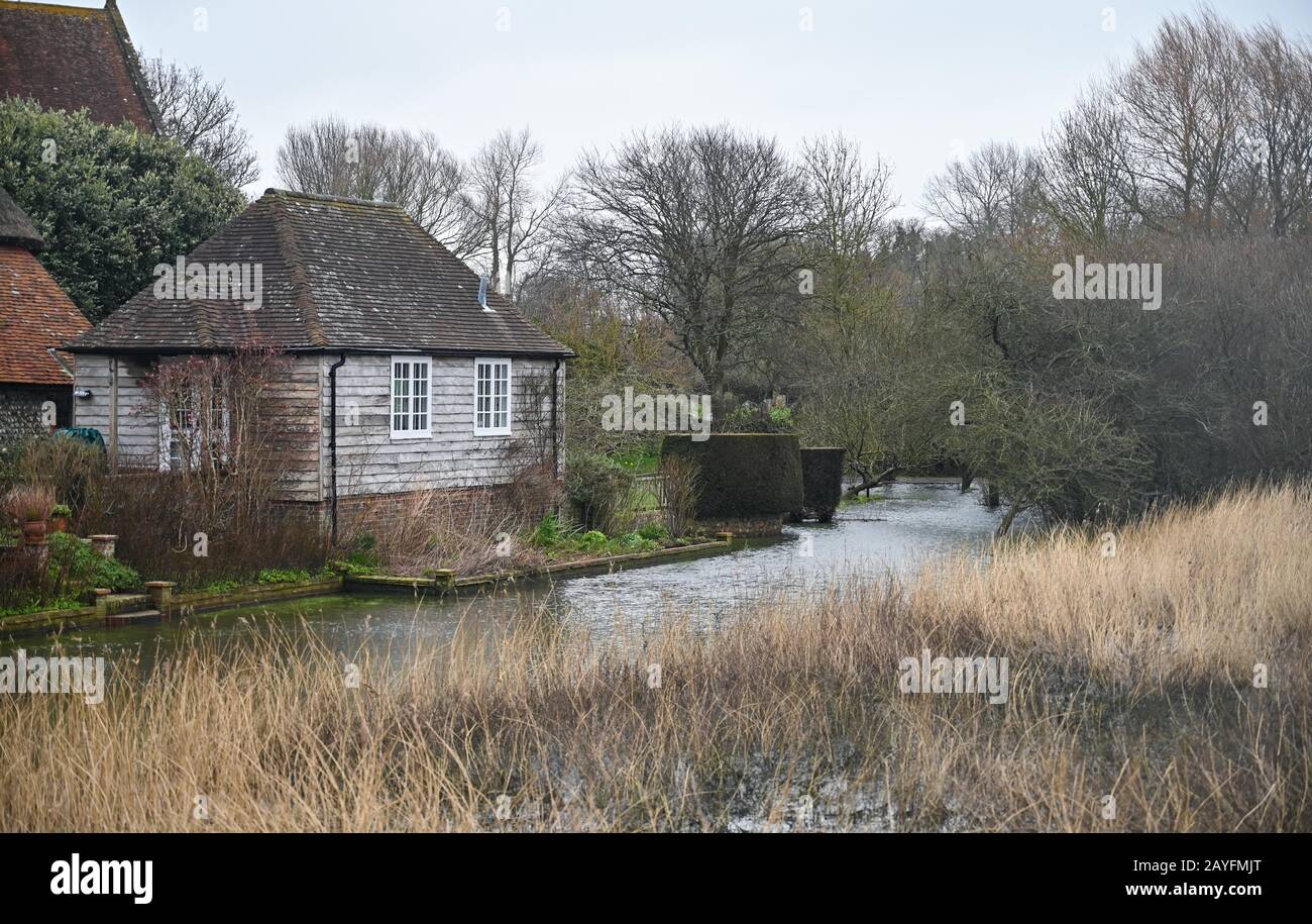 Alfriston Sussex UK 15th February 2020 - Flooding behind the Clergy House by the River Cuckmere in Alfriston East Sussex as Storm Dennis arrives with amber warnings being issued around the country for possible flooding and wind damage over the weekend  . Credit: Simon Dack / Alamy Live News Stock Photo