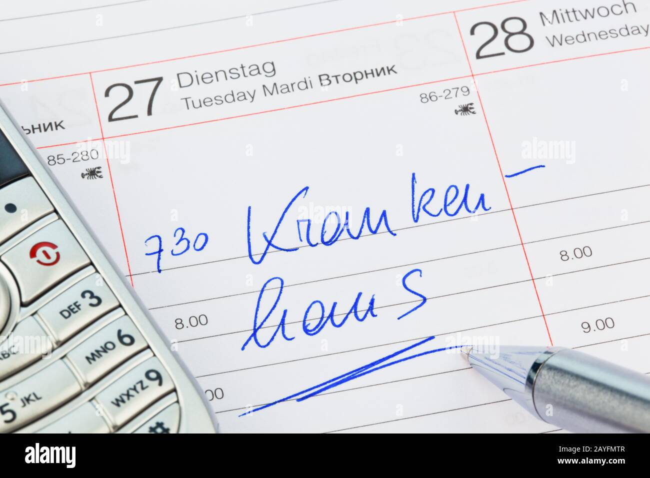 Ein Termin ist in einem Kalender eingetragen: Krankenhaus Stock Photo