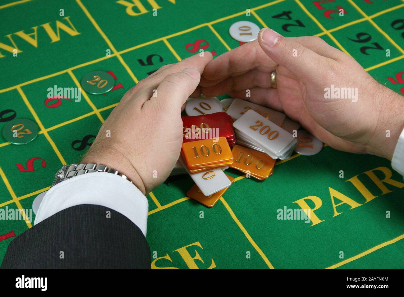 Am Roulettetisch, Spielbank, Gluecksspiel, Stock Photo
